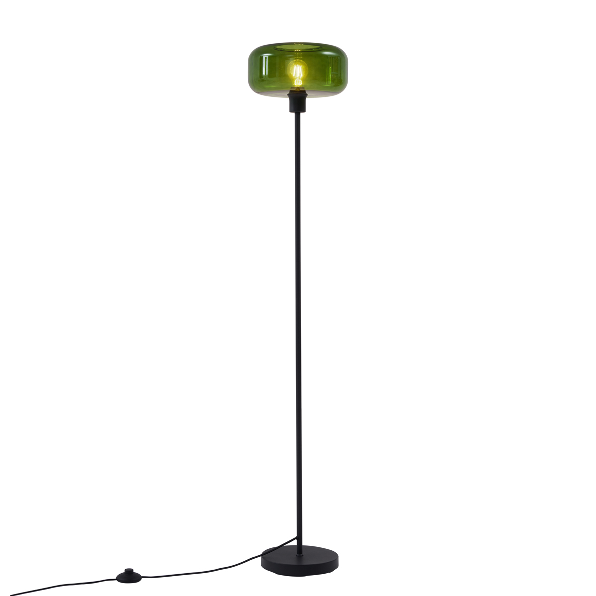 Retro stojací lampa černá se zeleným sklem - Bizle