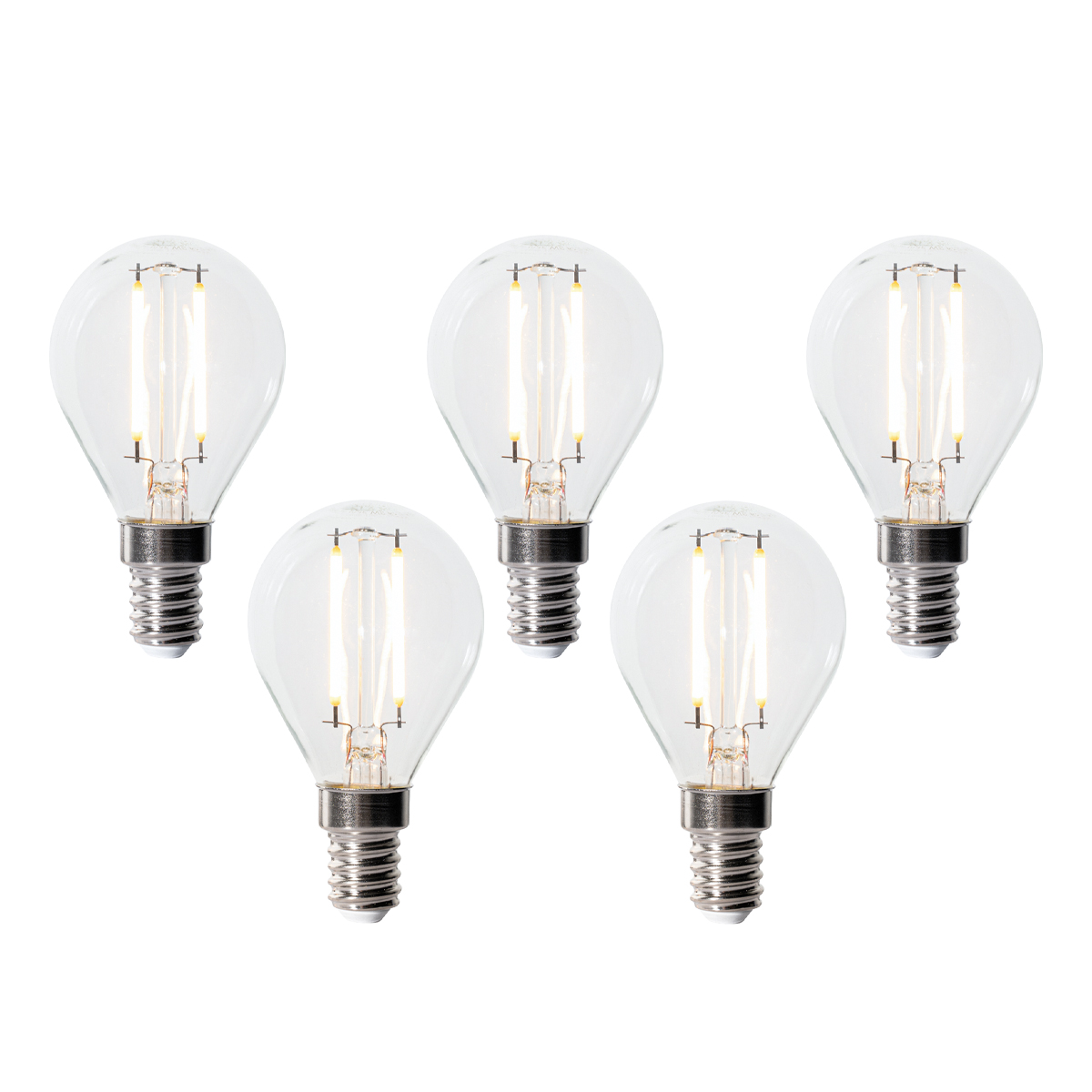 Sada 5 stmívatelných LED žárovek E14 P45 čiré sklo 3W 250 lm 2700K