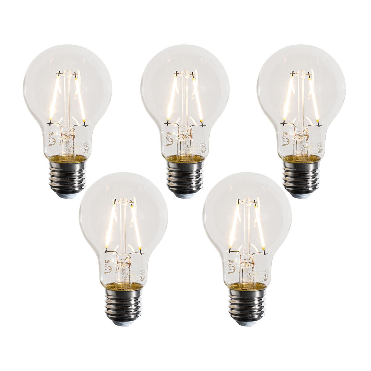 Set van 5 E27 LED lampen A60 helder 3W 320 lm 2700K