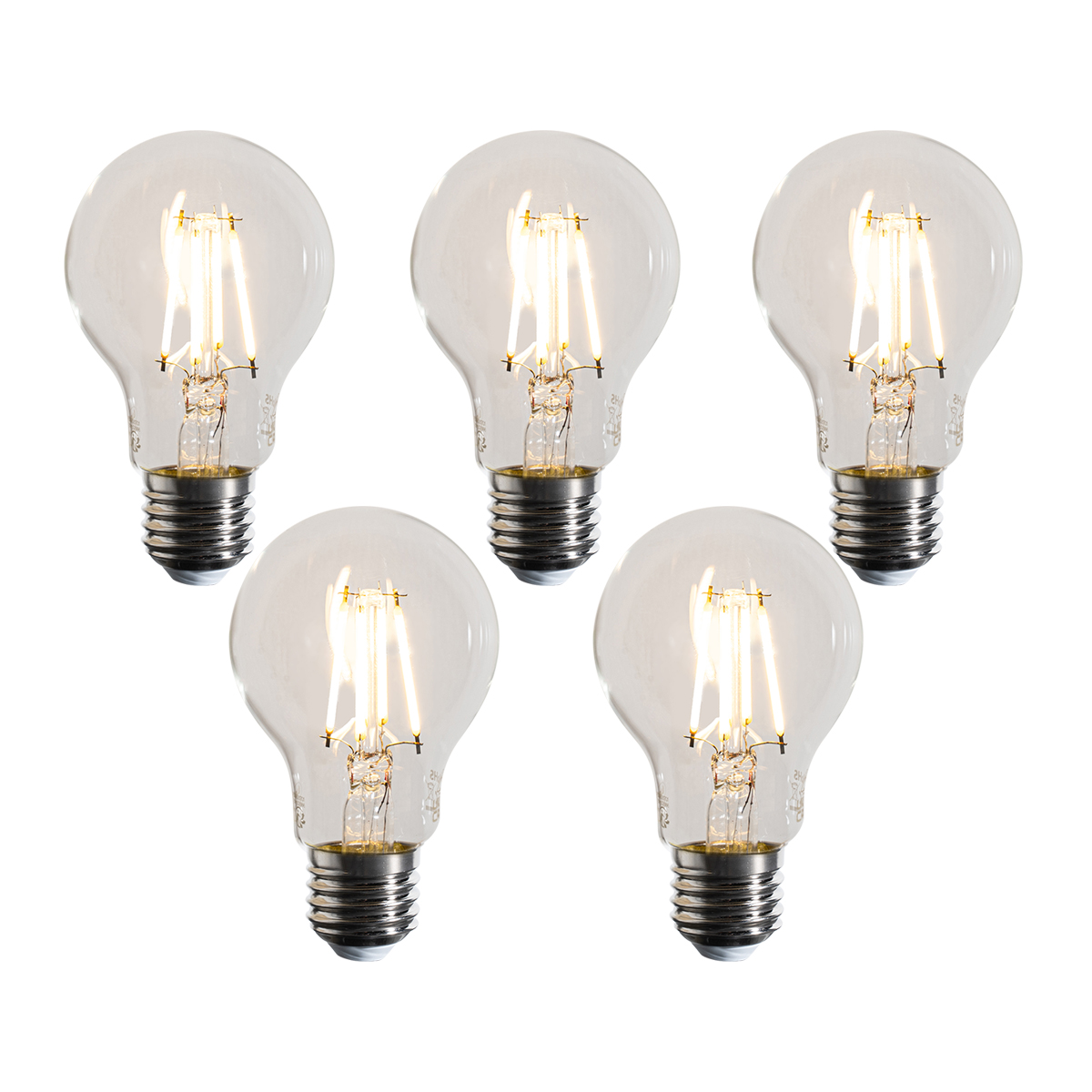 Set van 5 E27 dimbare LED lampen A60 helder 4.5W 500 lm 2700K