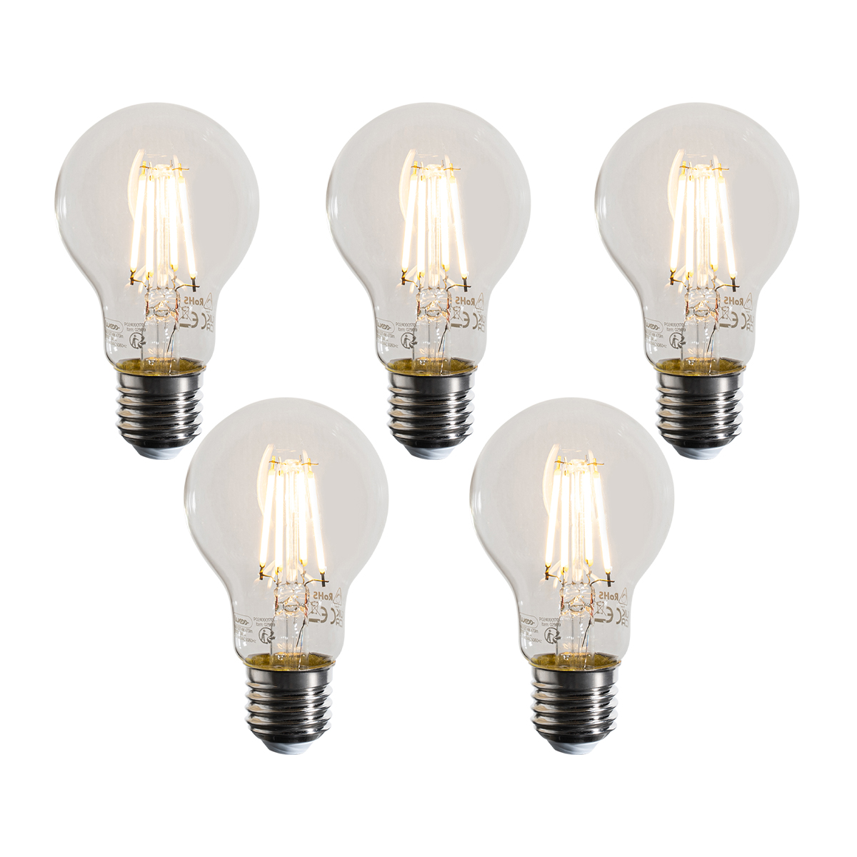 Set van 5 E27 dimbare LED lampen A60 helder 4W 470 lm 2700K