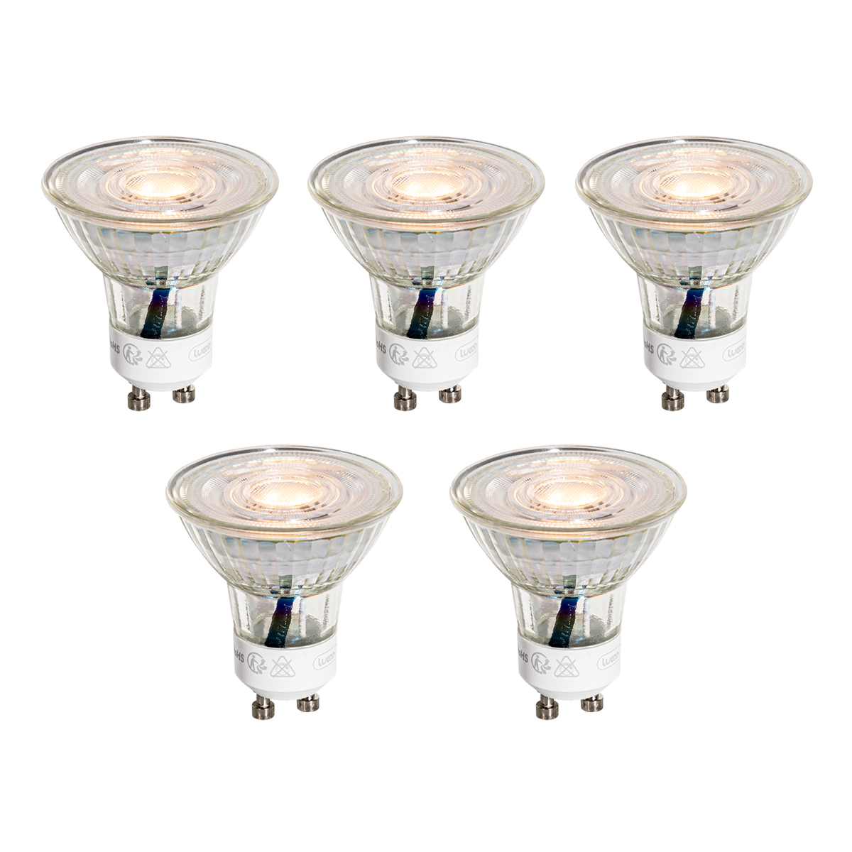 Set van 5 GU10 50mm LED lampen helder 3W 200 lm 2200K
