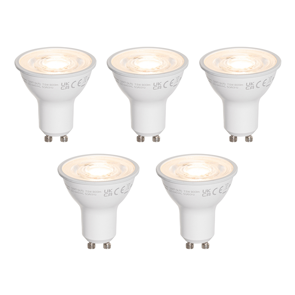 Set van 5 GU10 50mm LED lampen helder 7.5W 800 lm 3000K