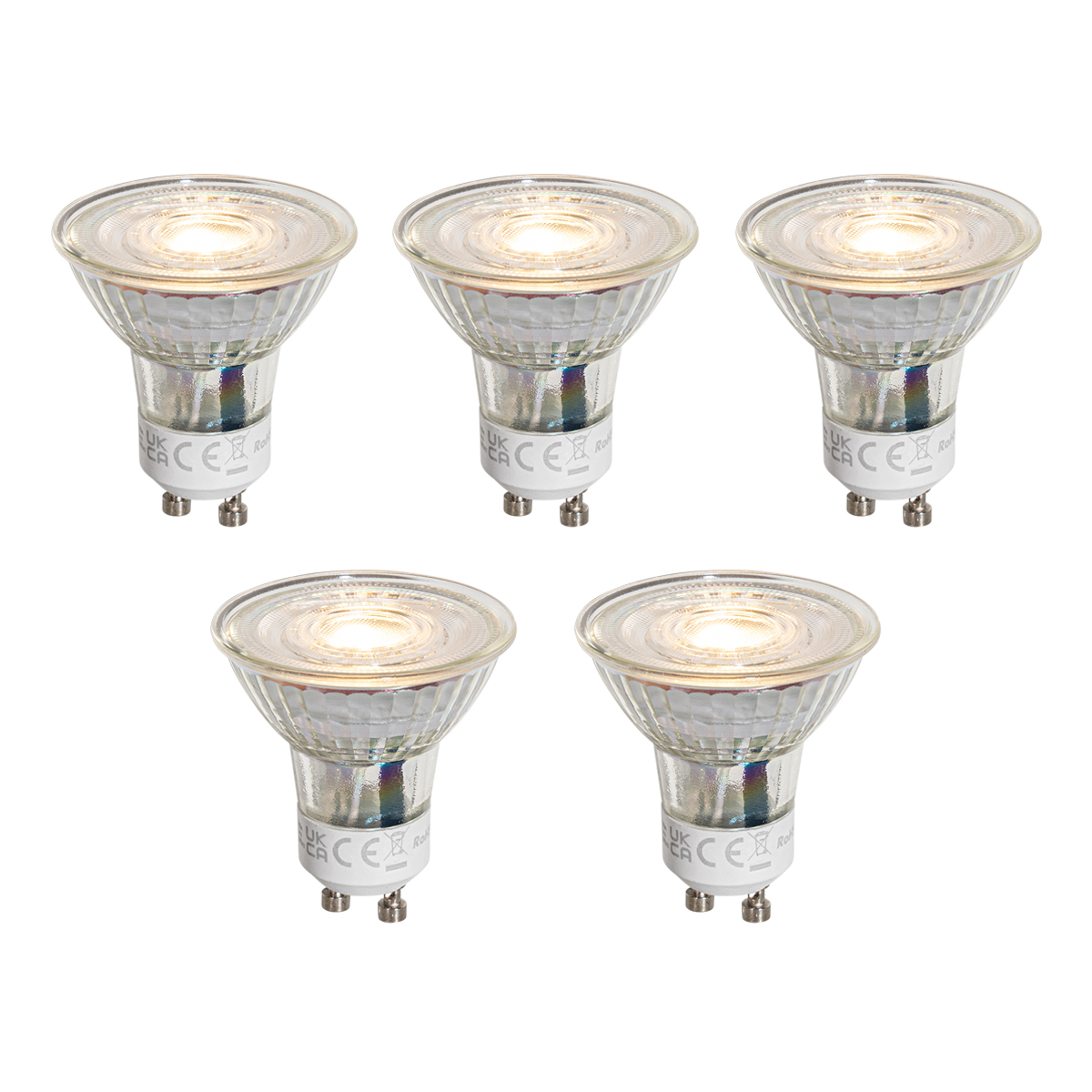 Set van 5 GU10 50mm dimbare LED lampen helder 4.5W 365 lm 2700K