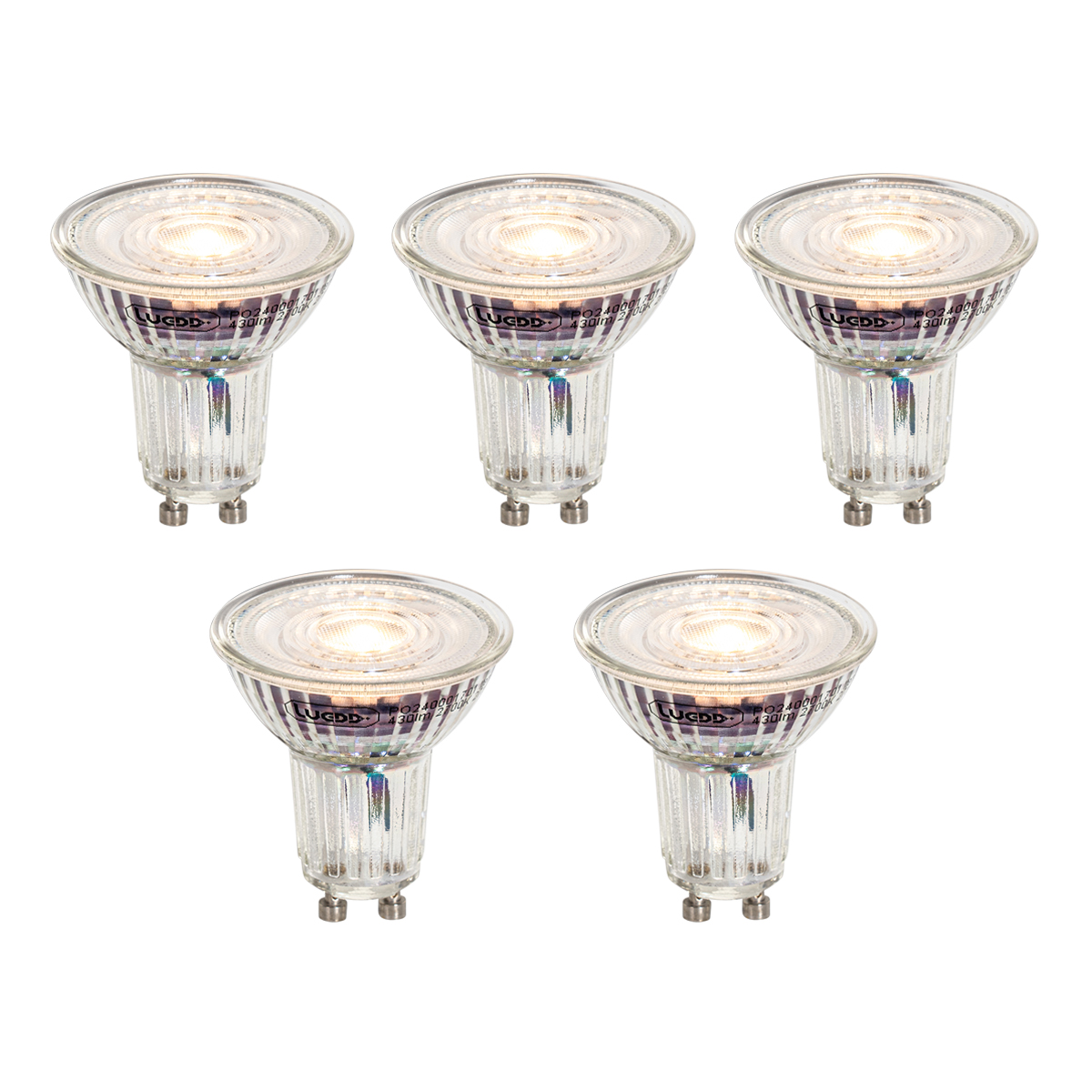 Set van 5 GU10 50mm dimbare LED lampen helder 4.9W 430 lm 2700K