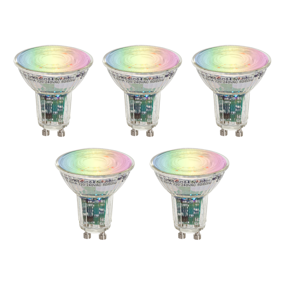 Set van 5 Smart GU10 50 LED lampen helder RGBW 4.5W 350 lm 2700-6000K