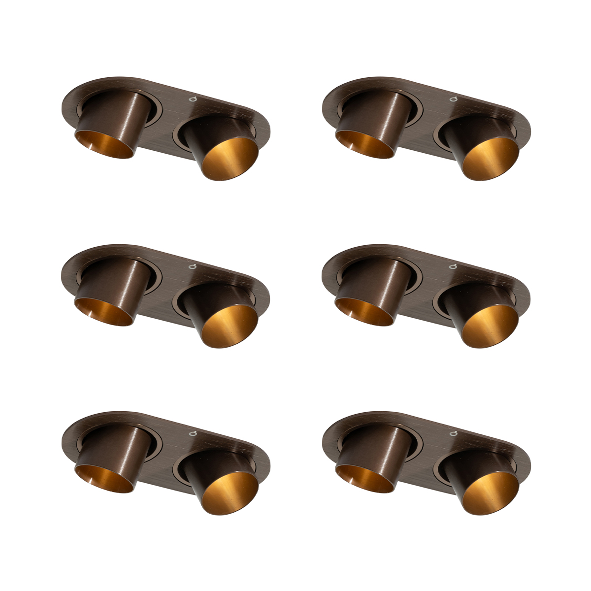 Set van 6 inbouwspots donkerbrons GU10 35mm kantelbaar 2-lichts - Installa