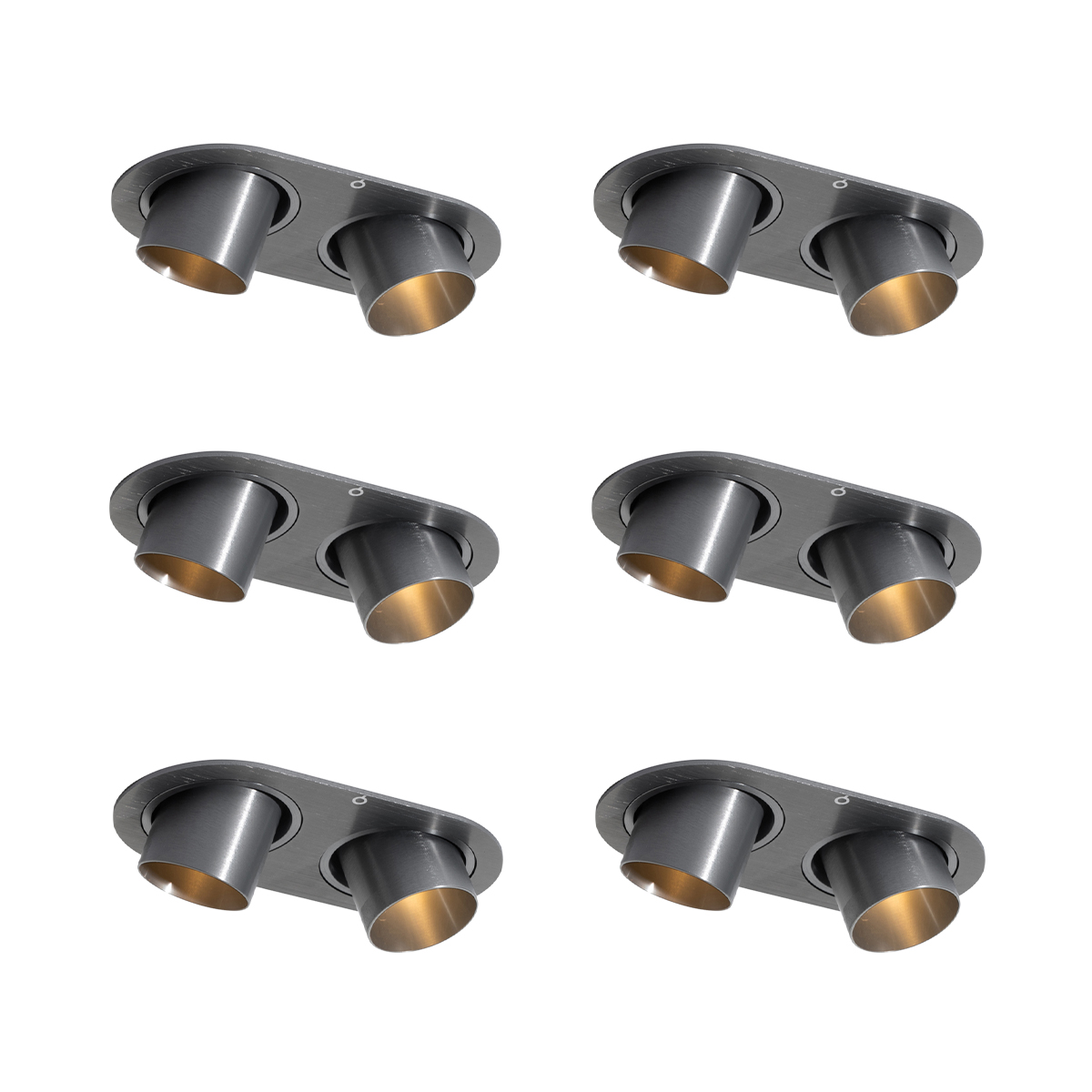 Set van 6 inbouwspots gunmetal GU10 35mm kantelbaar 2-lichts - Installa