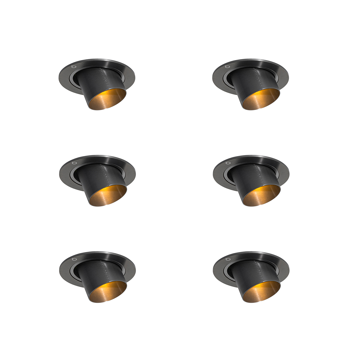 Set van 6 inbouwspots gunmetal GU10 35mm rond kantelbaar - Installa