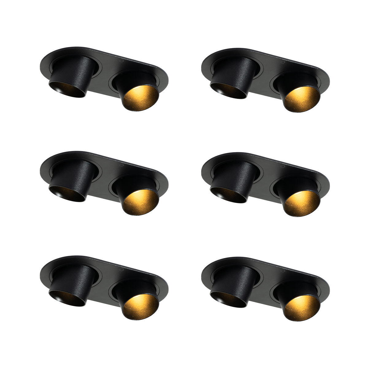 Set van 6 inbouwspots zwart GU10 35mm kantelbaar 2-lichts - Installa