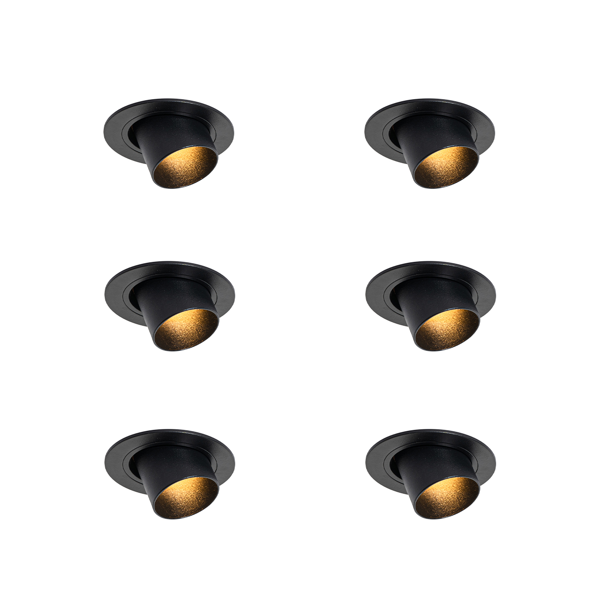 Set van 6 inbouwspots zwart GU10 35mm rond kantelbaar - Installa