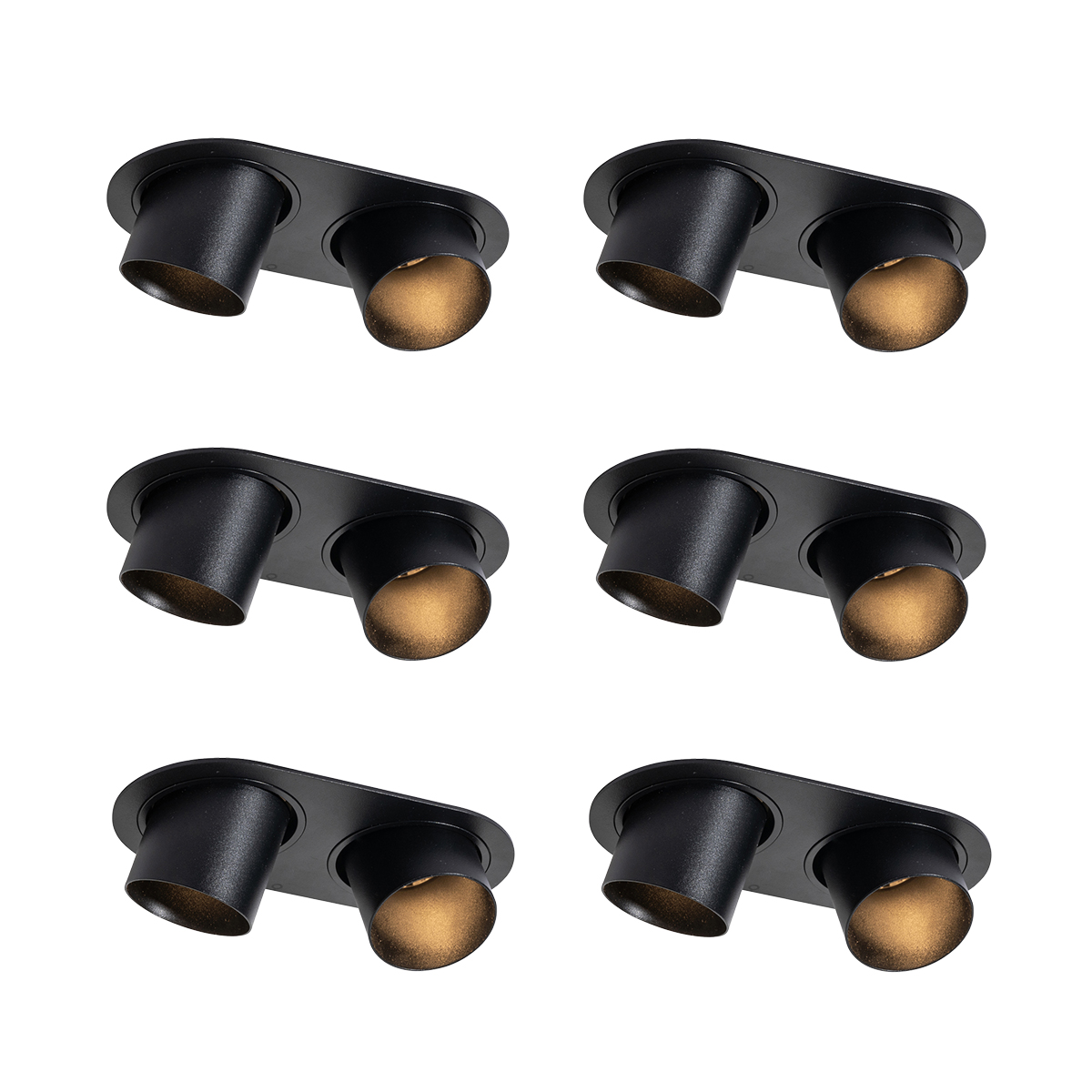 Set van 6 inbouwspots zwart GU10 50mm 2-lichts - Installa
