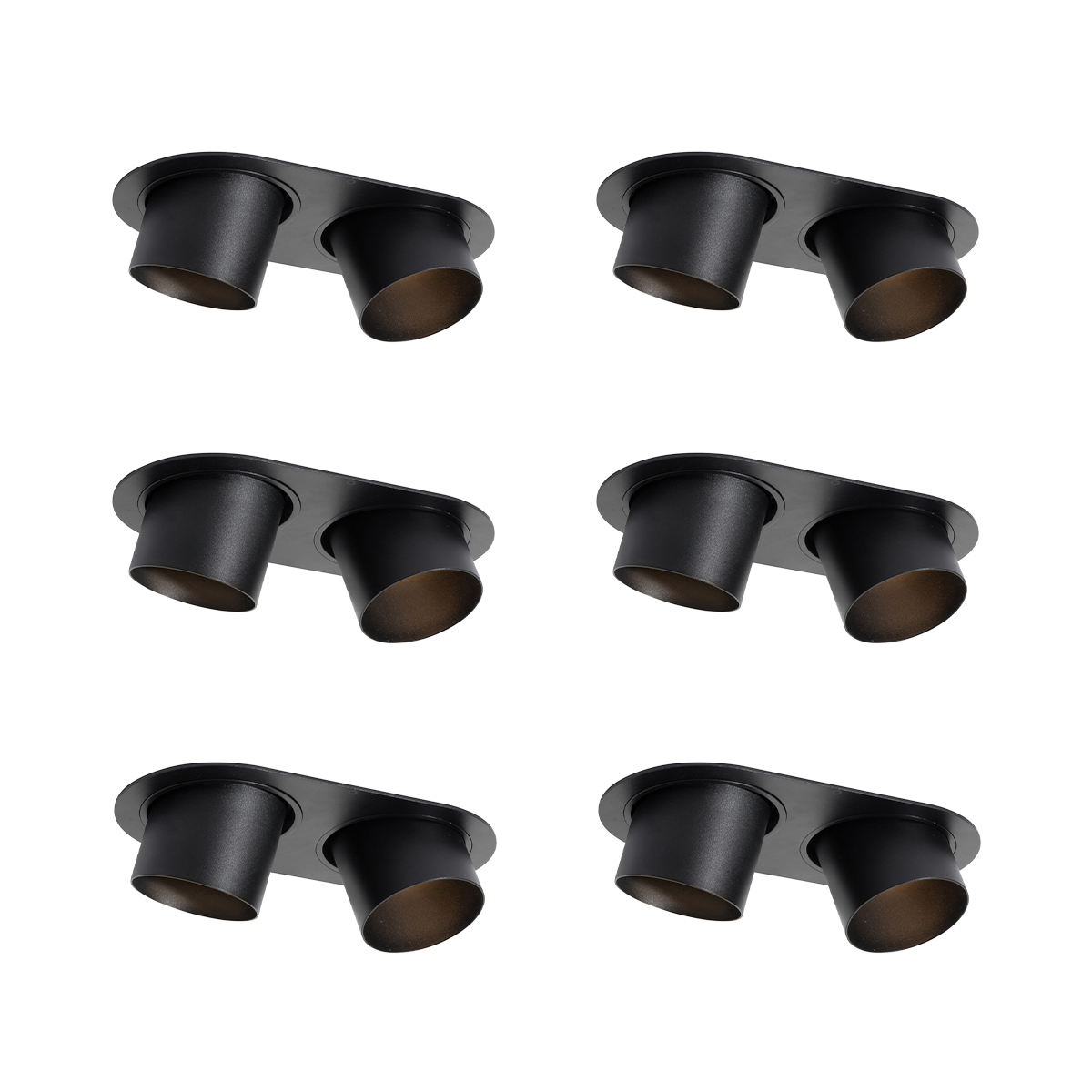 Set van 6 inbouwspots zwart GU10 70mm kantelbaar 2-lichts - Installa