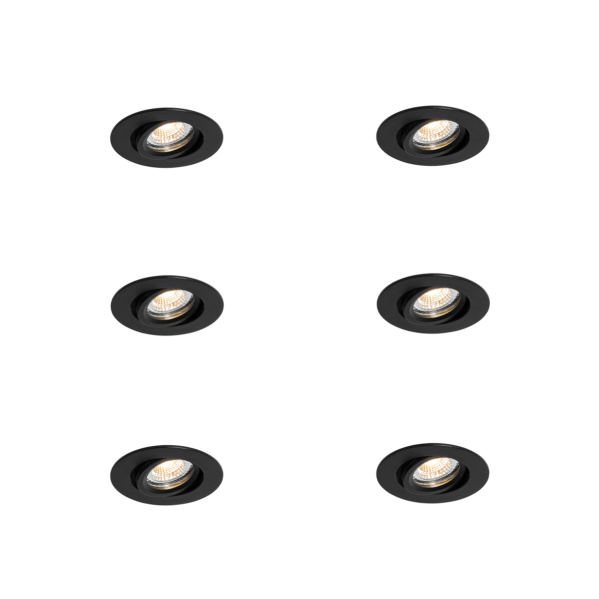 Set van 6 inbouwspots zwart kantelbaar 6