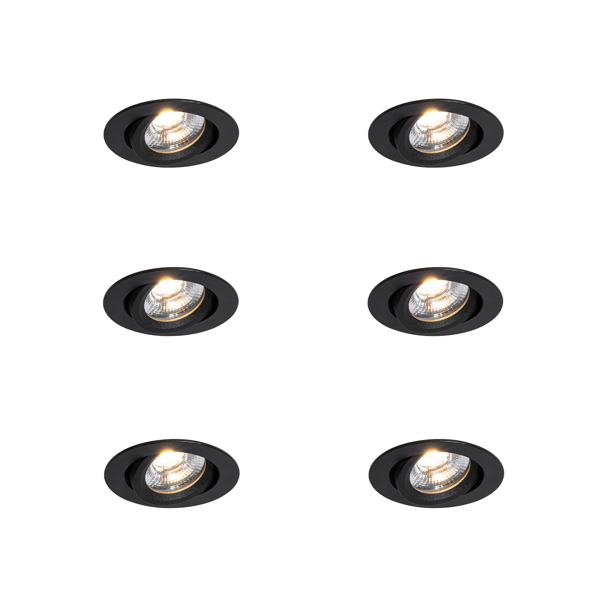 Set van 6 inbouwspots zwart kantelbaar 8