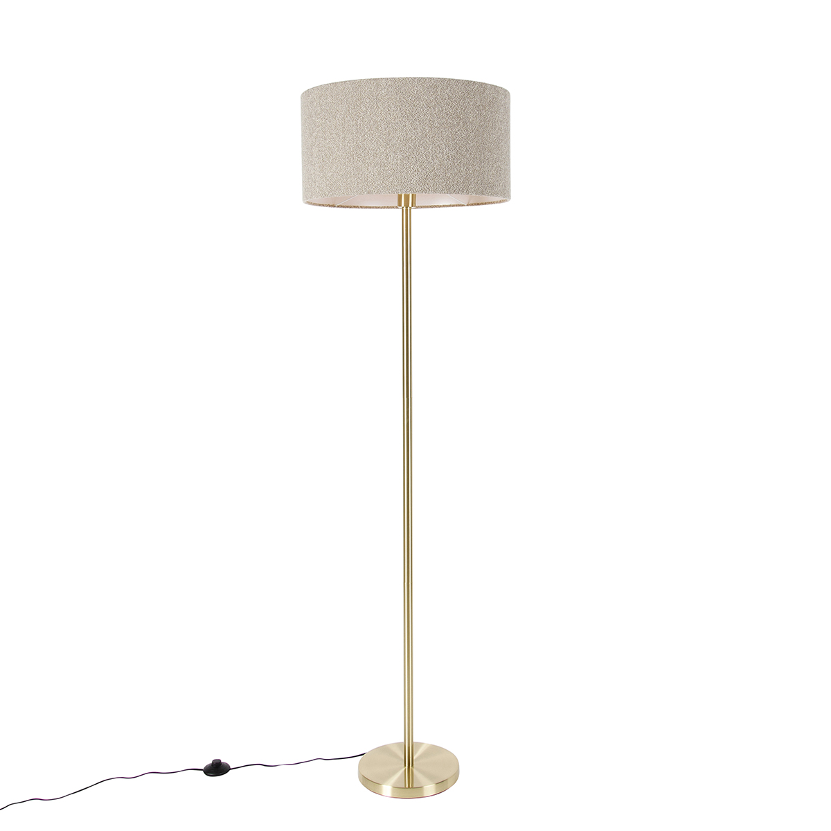 Stojací lampa mosazná sbouclé stínidlem taupe 50 cm - Simplo