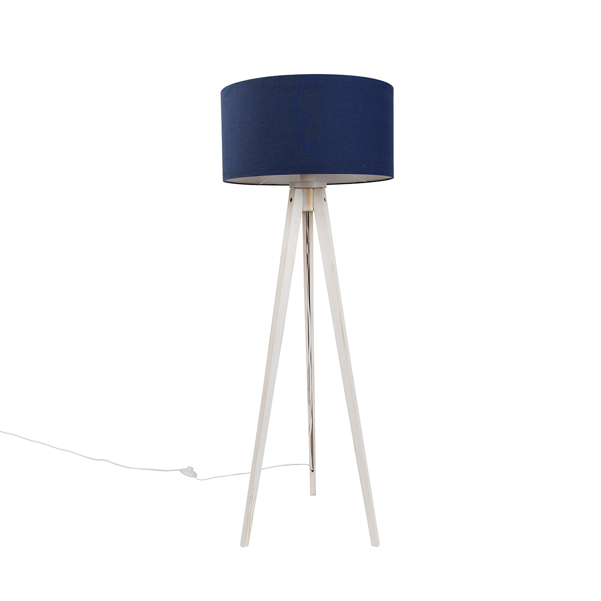 Vloerlamp tripod wit met stoffen kap donkerblauw 50cm - Tripod Classic