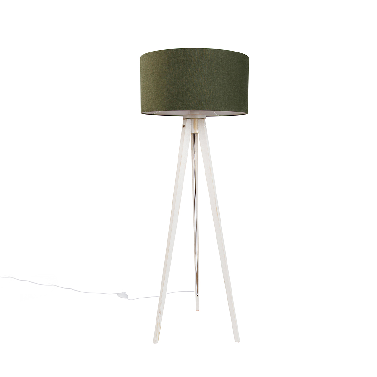 Vloerlamp tripod wit met stoffen kap donkergroen 50cm - Tripod Classic