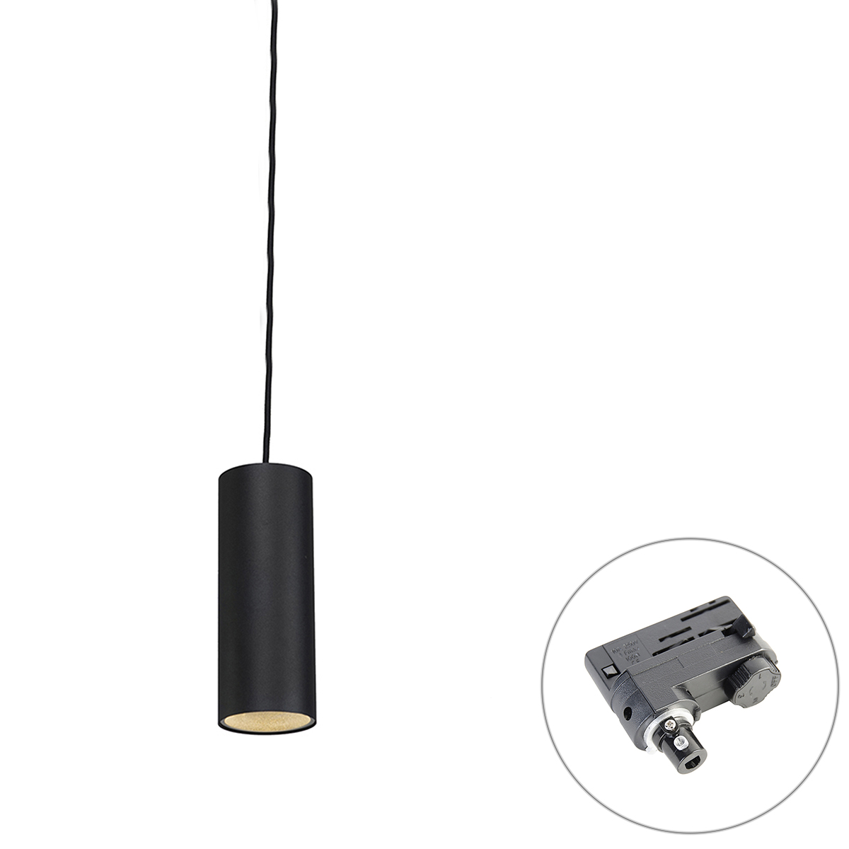 Designové závěsné svítidlo černé vč. adaptéru na lištu 3-fázové - 3-fázové Tubo