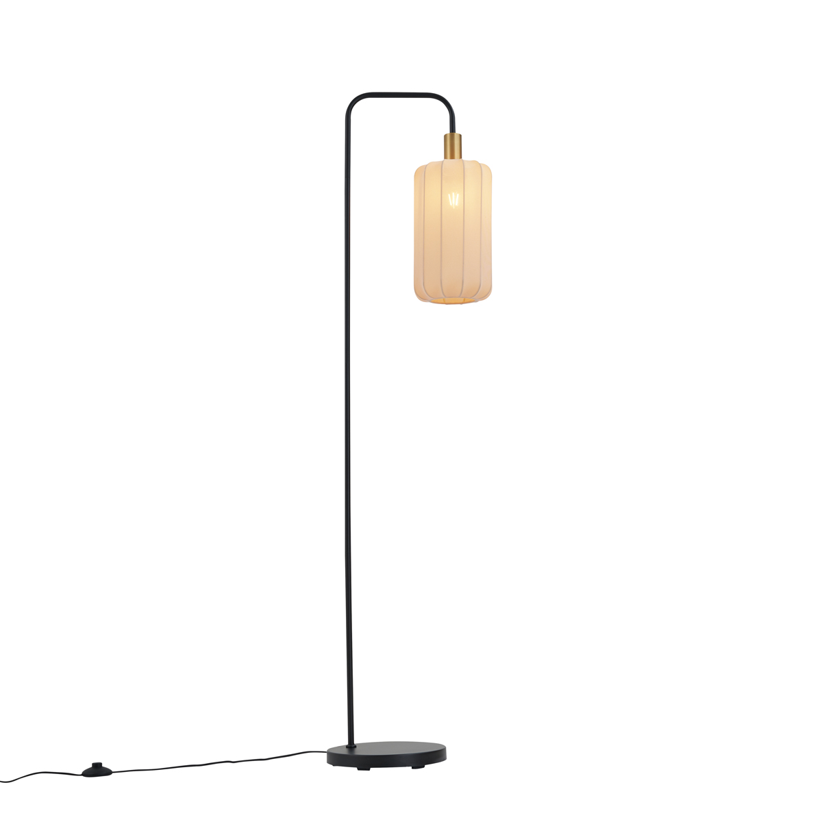 Japandi stojací lampa černá se zlatým a béžovým stínidlem - Pluni