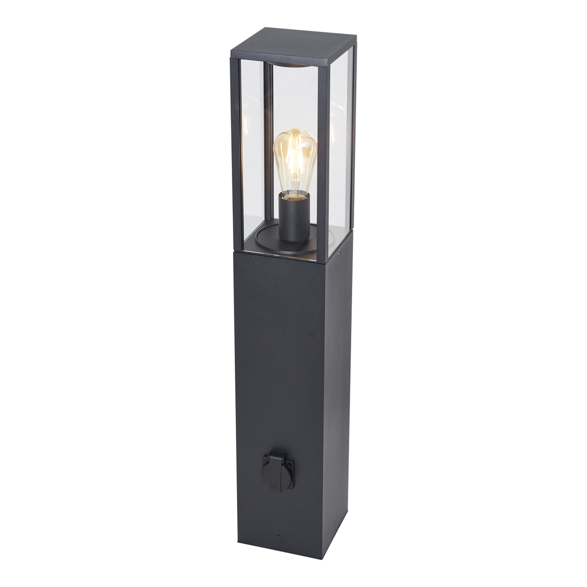 Moderní venkovní stojací lampa černá 80 cm se zásuvkou IP44 - Charlois