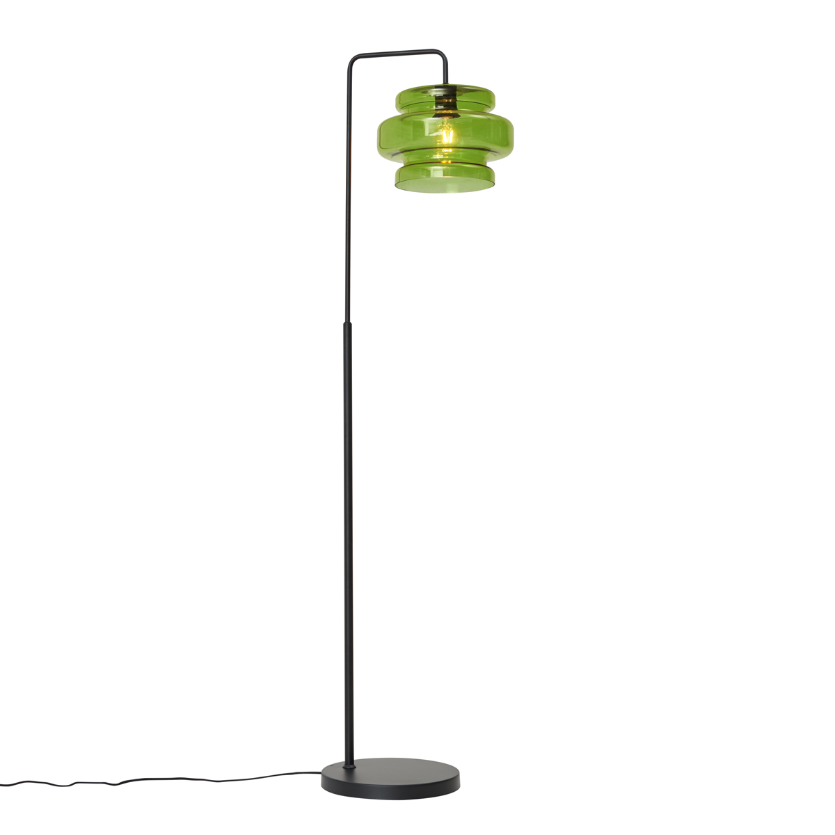 Retro stojací lampa černá se zeleným sklem - Denise