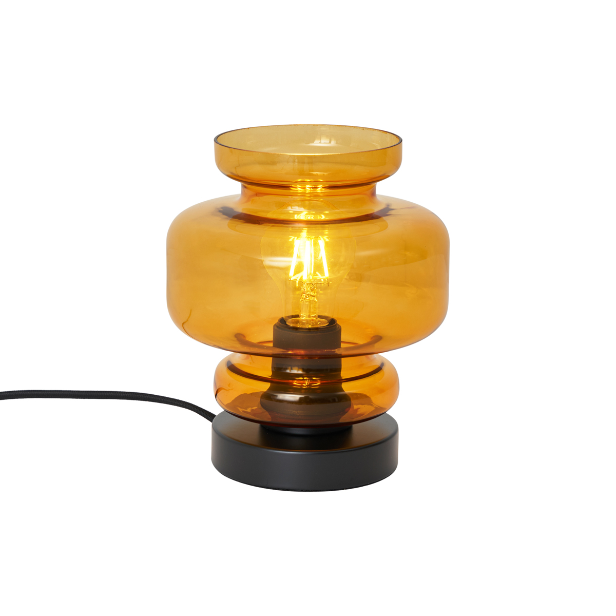 Retro stolní lampa černá s oranžovým sklem - Denise