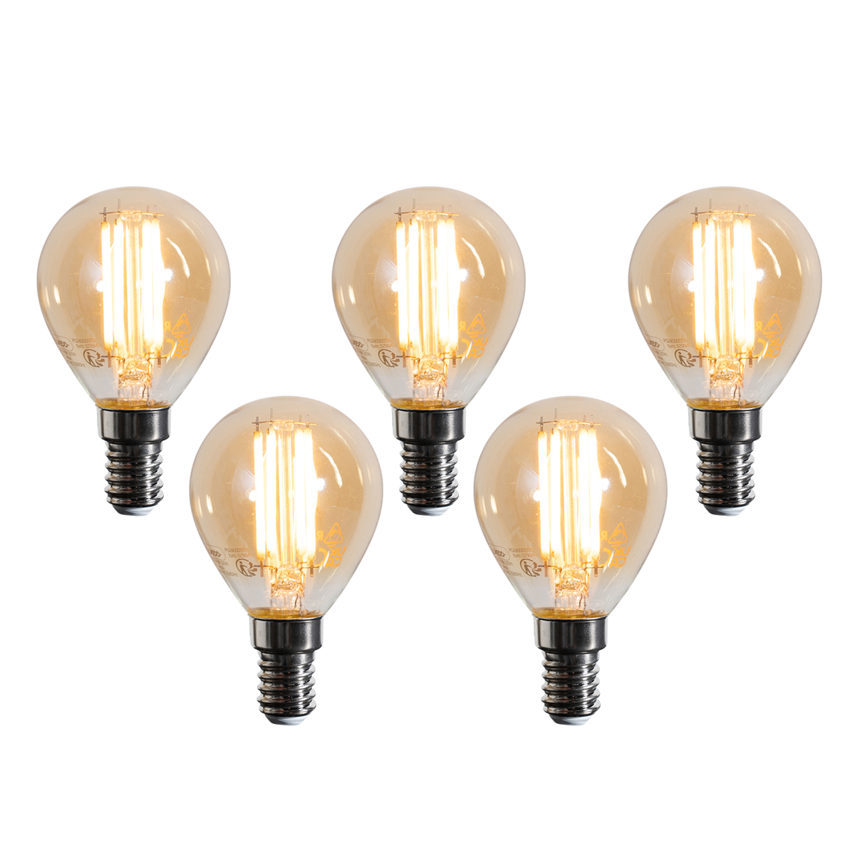 Set van 5 E14 LED lampen G45 goud 2W 180 lm 2100K