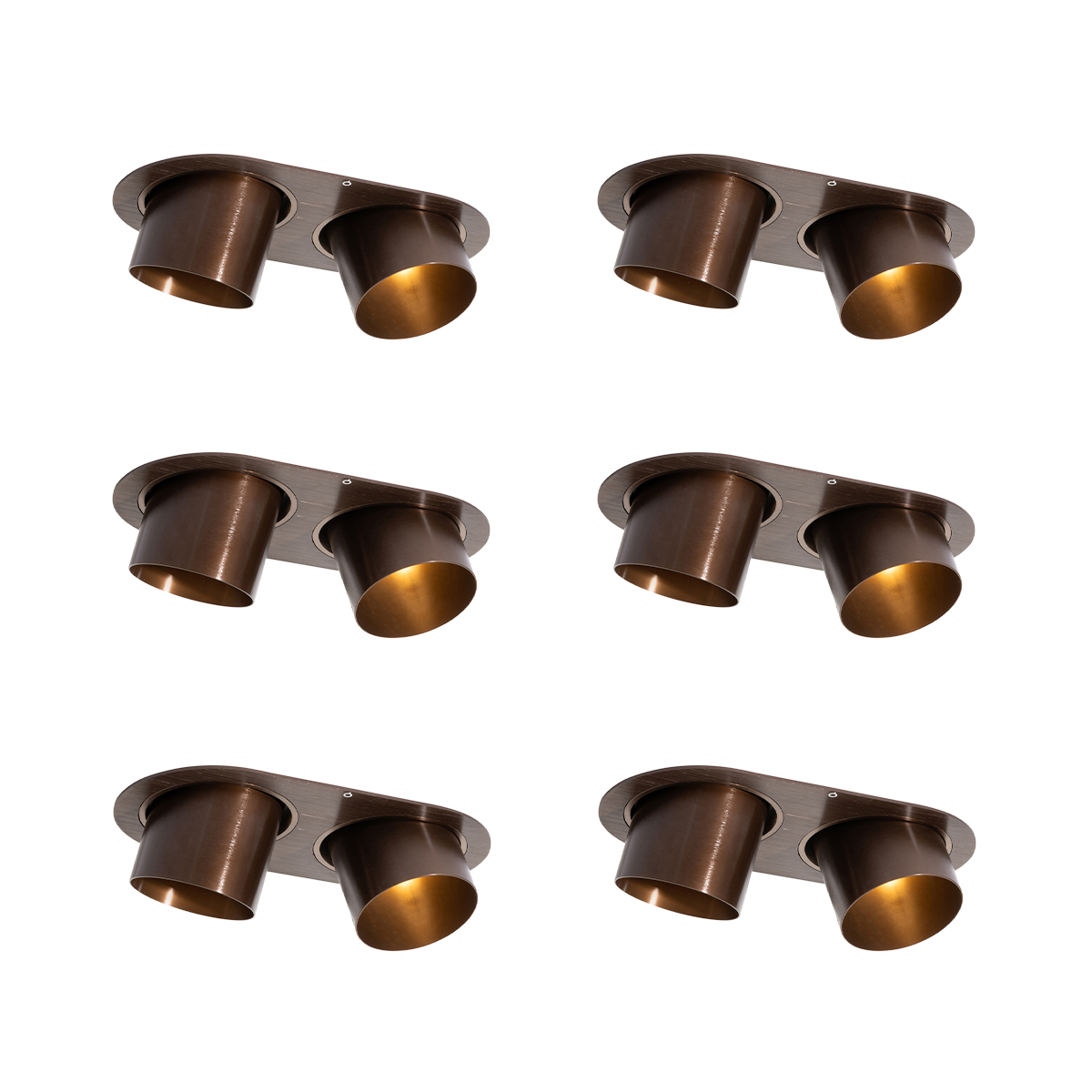 Set van 6 inbouwspots donkerbrons GU10 70mm kantelbaar 2-lichts - Installa
