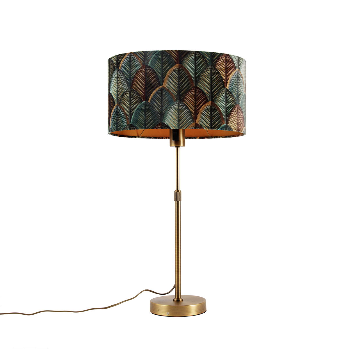 Stolní lampa bronzová s oválným sametovým stínidlem s motivem listů 35 cm - Parte