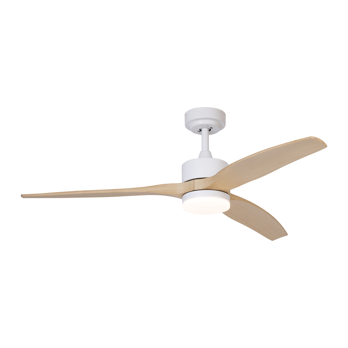 Stropní ventilátor bílý s dřevěným potiskem 132 cm vč. LED stmívatelný s dálkovým ovládáním - Joly