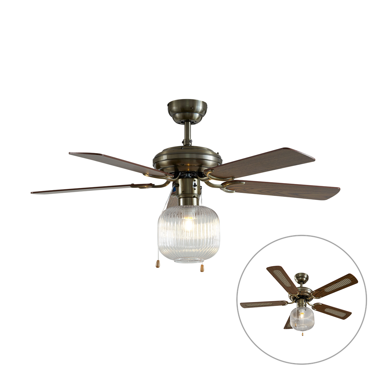 Stropní ventilátor mosaz s dřevem 107