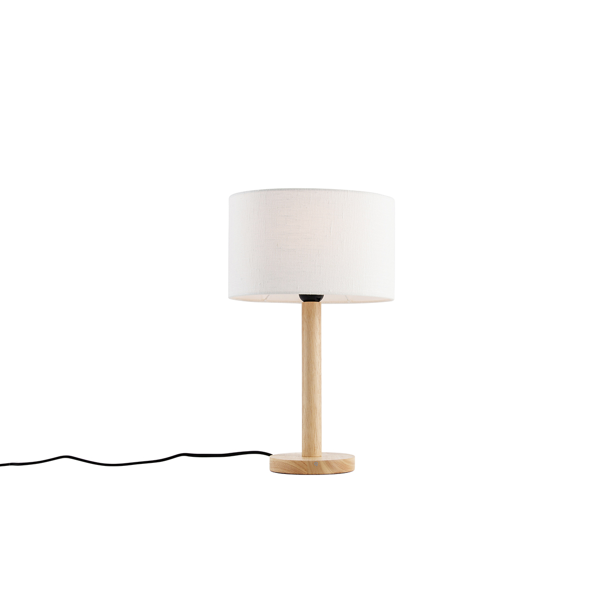 Tafellamp hout met ovale linnen kap wit 25cm - Mels