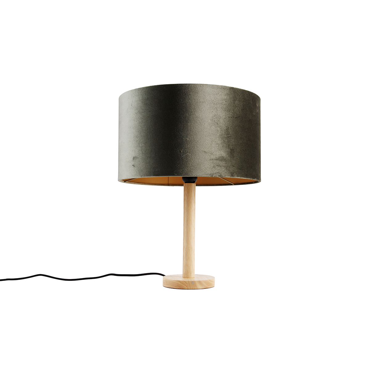 Tafellamp hout met velours kap groen 35cm - Mels