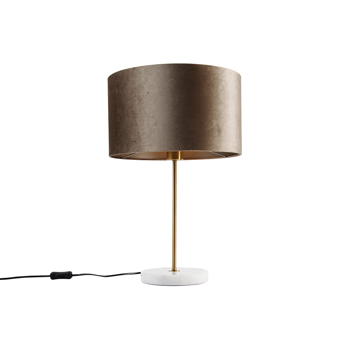 Tafellamp messing met velours kap taupe 35cm - Kaso