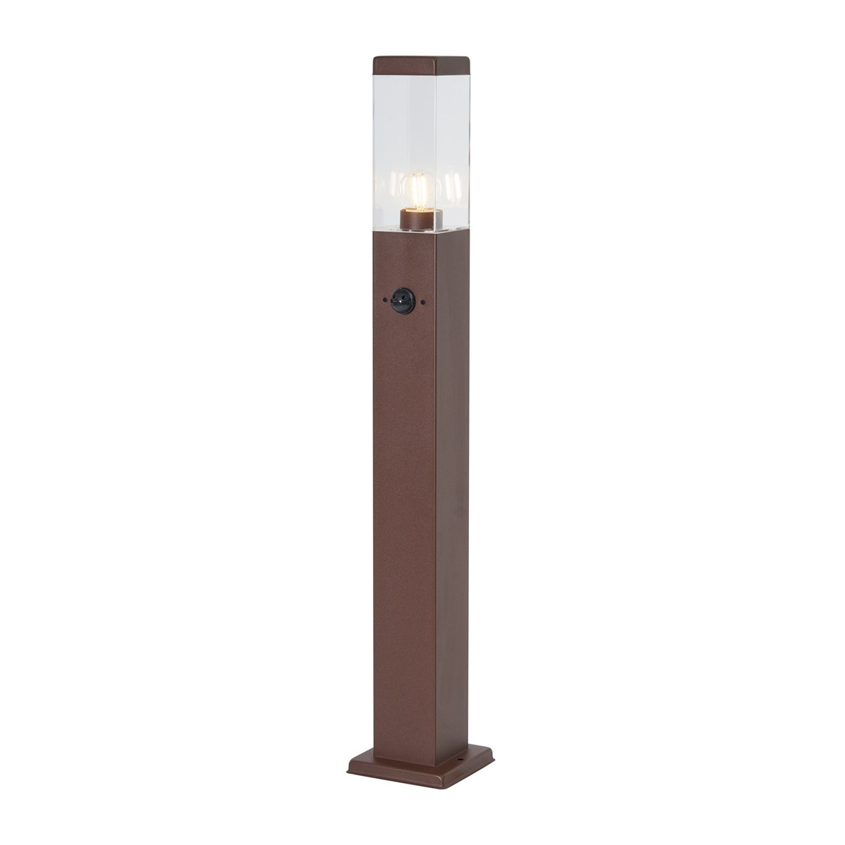 Venkovní lampa rezavě hnědá s čirým sklem 80 cm IP44 se zásuvkou a senzorem pohybu - Malios