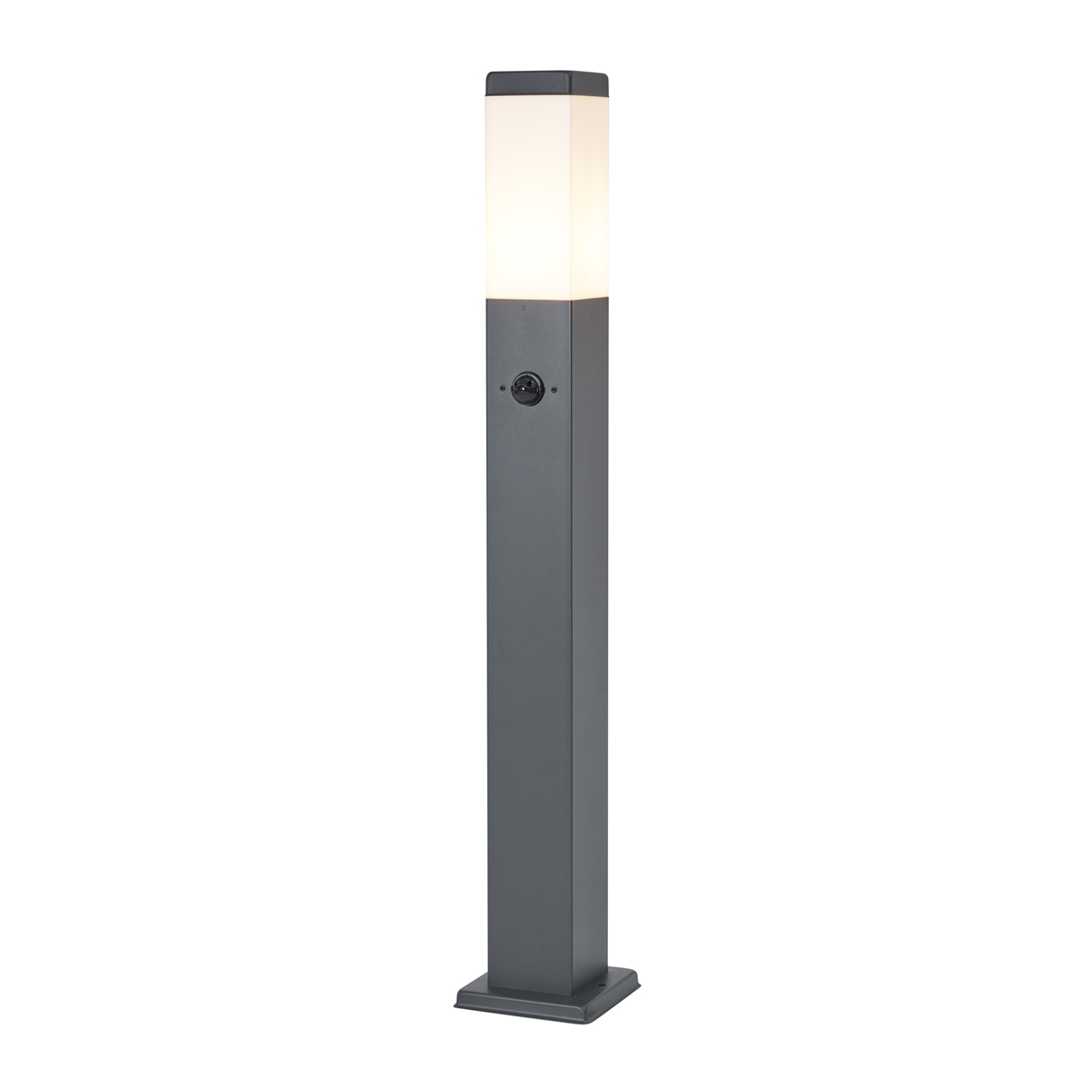 Venkovní lampa tmavě šedá s opálovým sklem 80 cm IP44 s zásuvkou a pohybovým senzorem - Malios