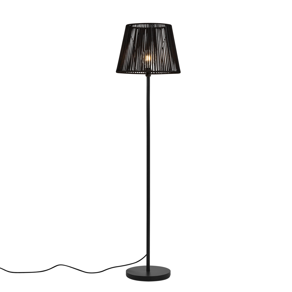 Venkovní stojací lampa černá s černým lanovým stínidlem IP44 - Virginia