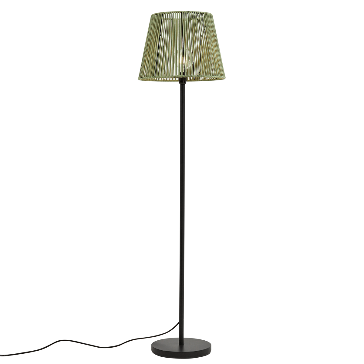 Venkovní stojací lampa černá se zeleným lanovým stínidlem IP44 - Virginia