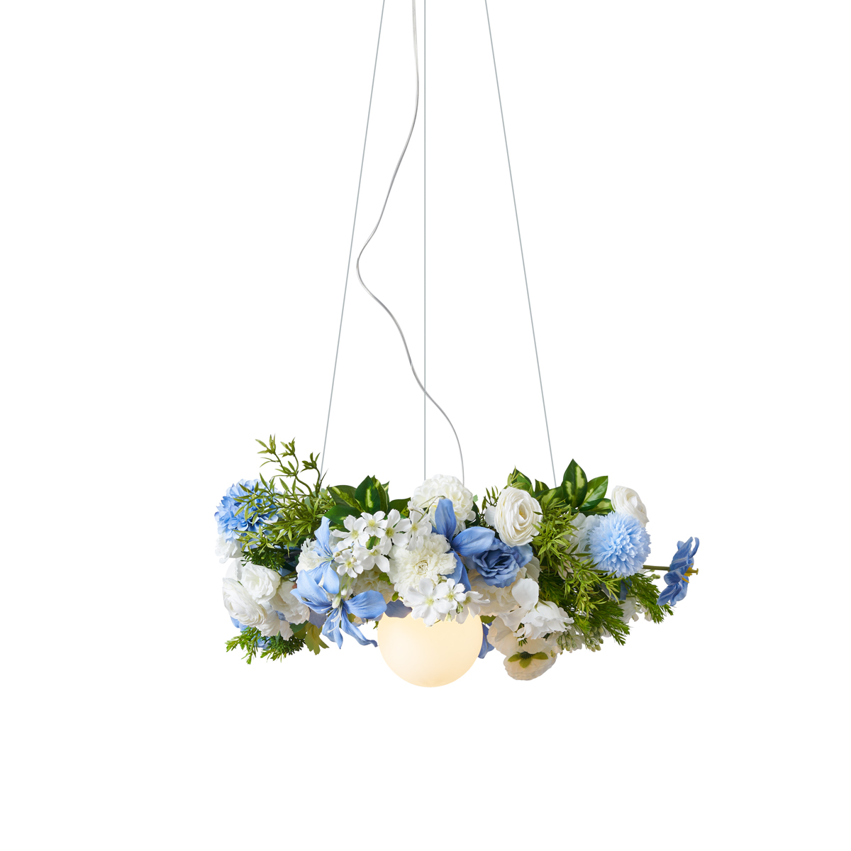 Bohemian stropní svítidlo černé s barevnými květy modré a bílé - Flower Power