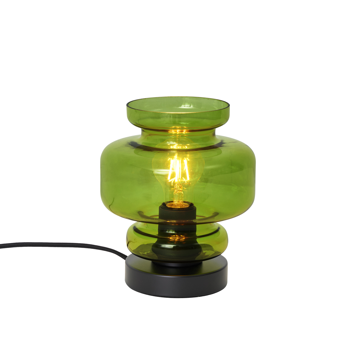 Retro stolní lampa černá se zeleným sklem - Denise