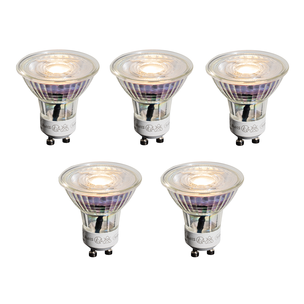 Sada 5 čirých LED žárovek GU10 50 mm 3