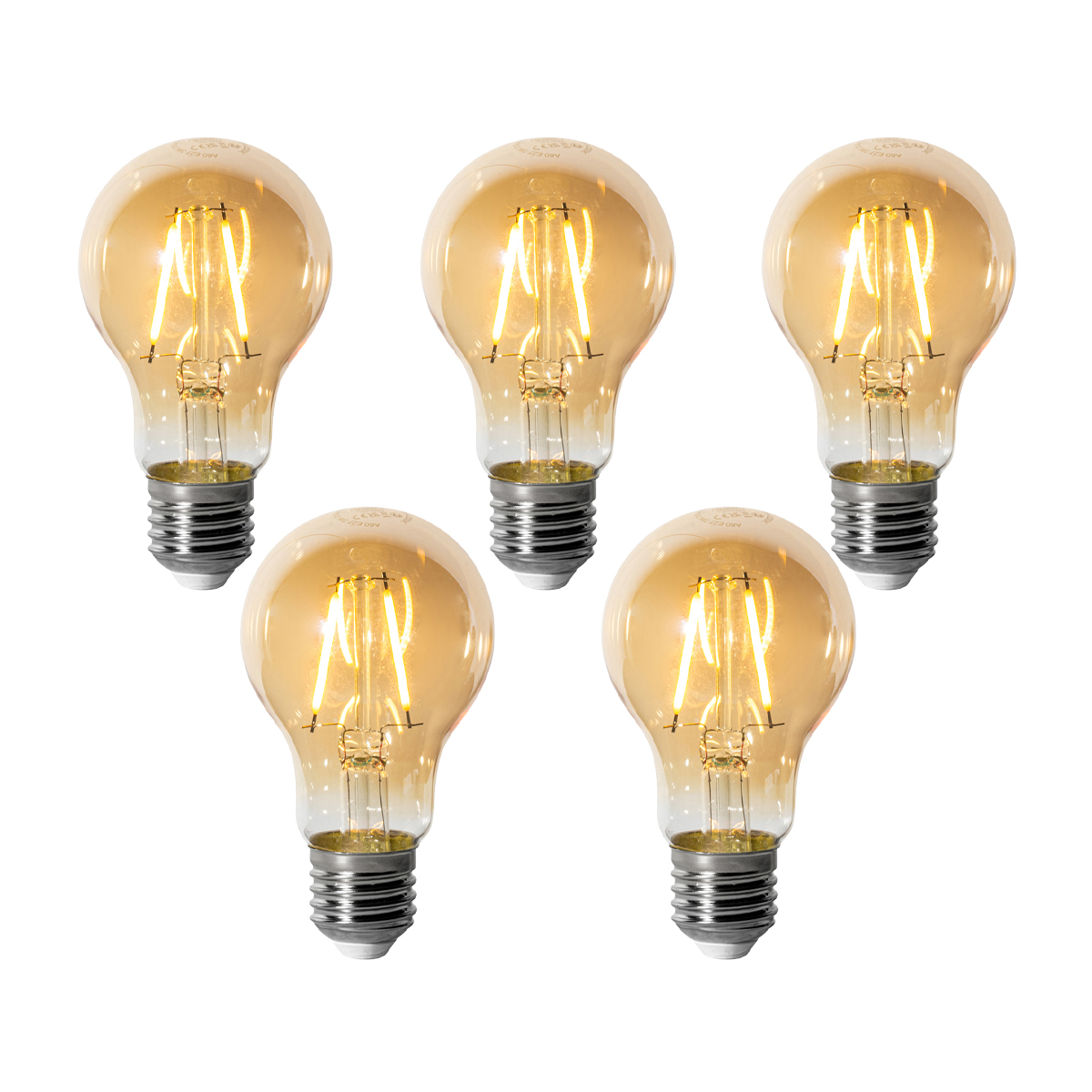 Sada 5 ks E27 dimbare LED lamp A60 goud 3W 250 lm 2200K