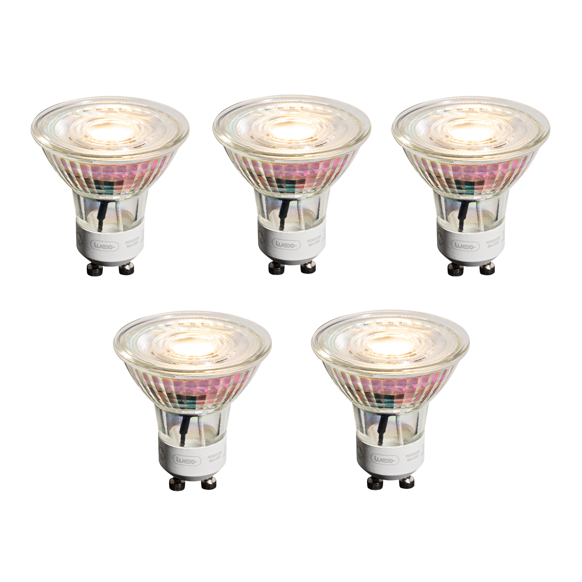 Sada 5 stmívatelných LED žárovek GU10 50mm čirá 4