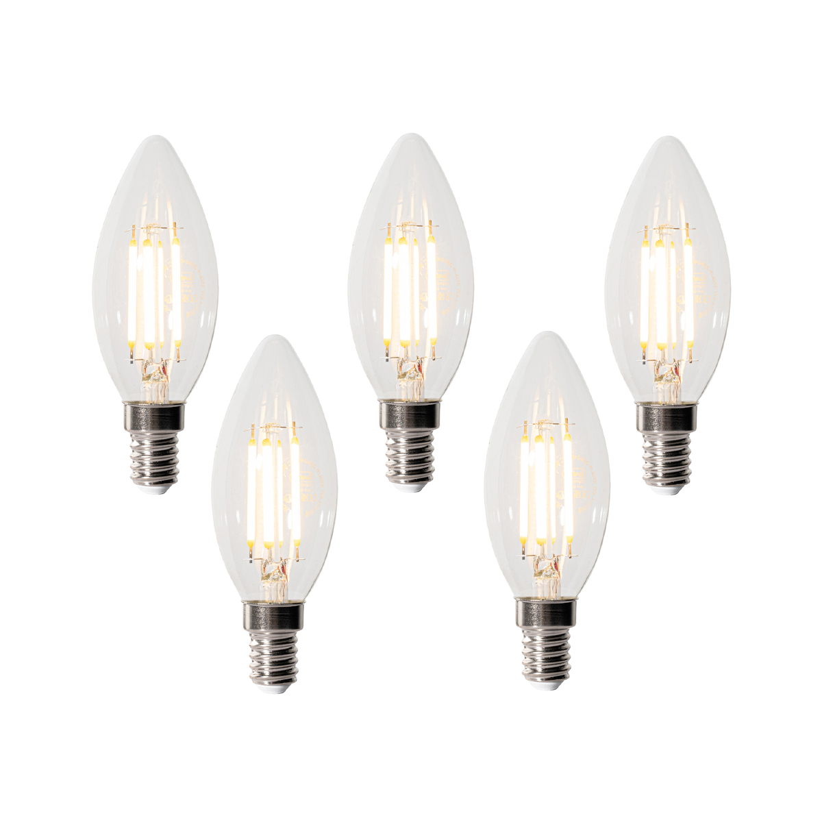 Set van 5 E14 3-staps dimbare LED lampen B35 helder 4W 450 lm 2700K