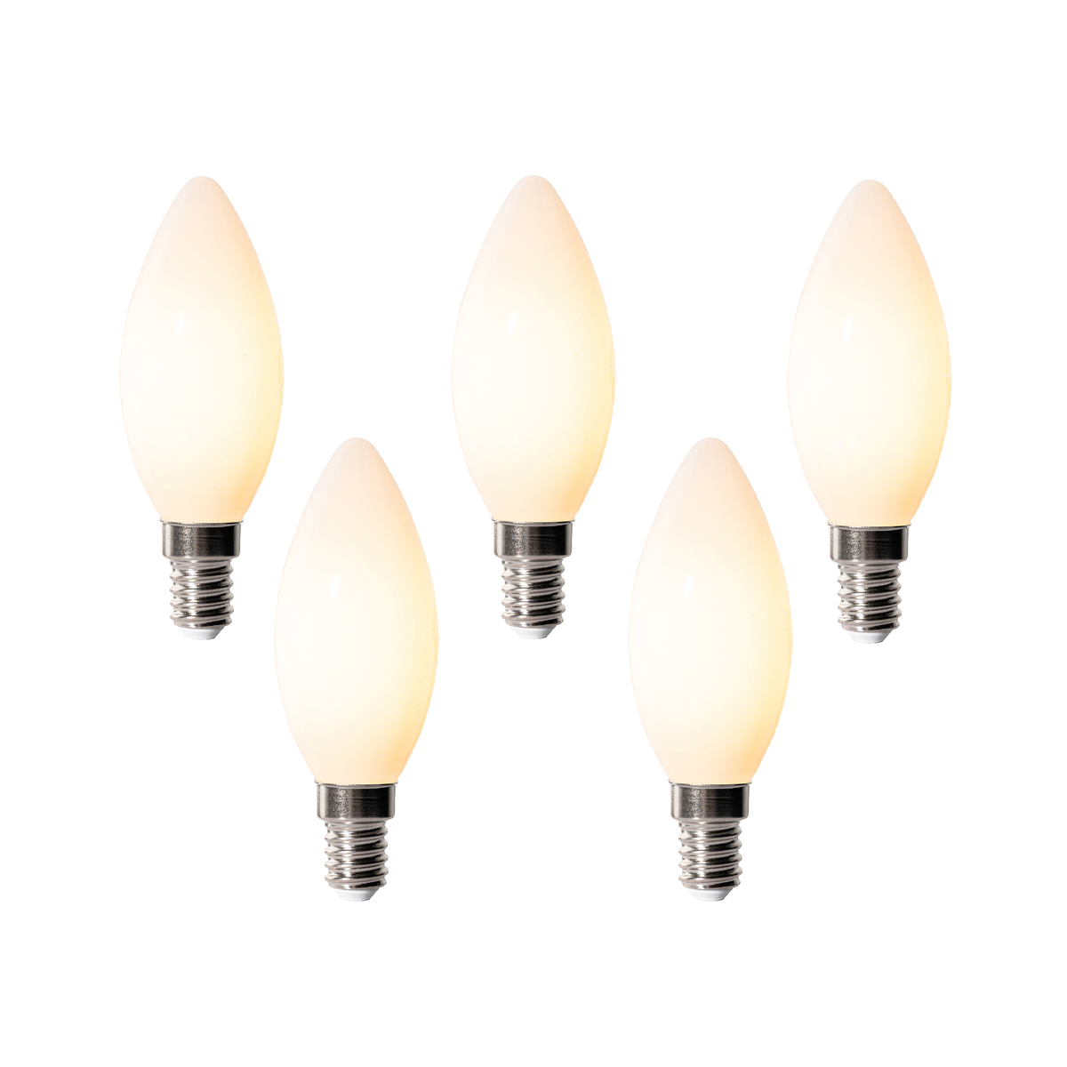 Set van 5 E14 dimbare LED lampen B35 opaal 4W 400 lm 2200K