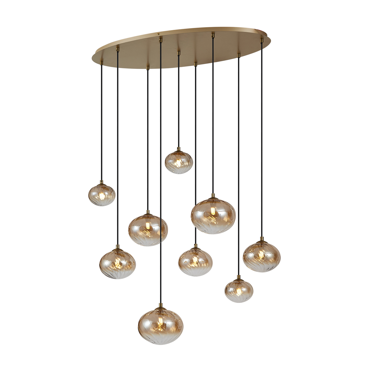 Závěsné svítidlo Art Deco zlaté s jantarovým sklem 9-světel - Jia
