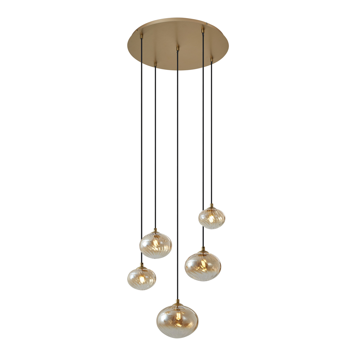 Závěsné svítidlo Art Deco zlaté s jantarovým sklem - Jia