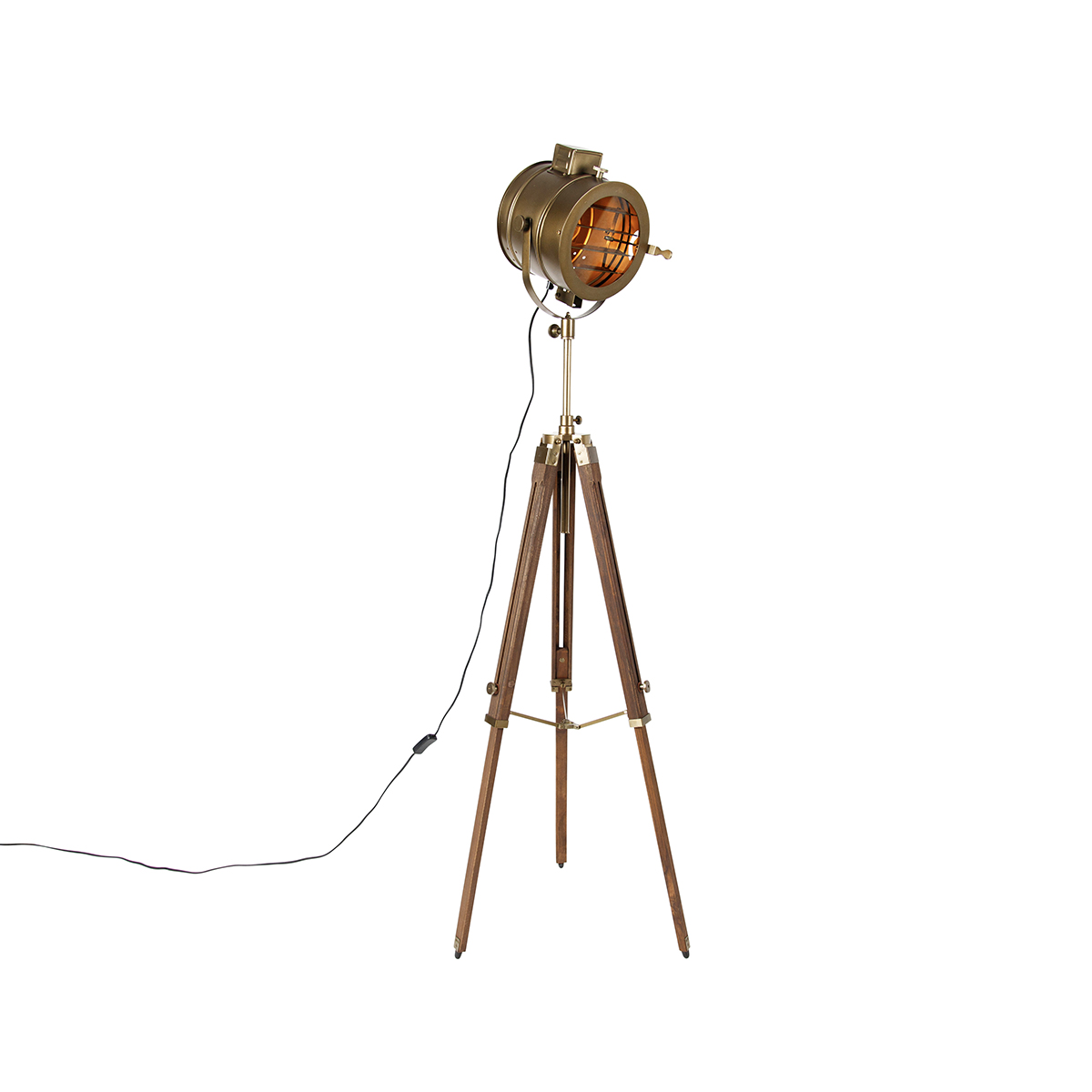 Chytrá stojací lampa trojnožka bronzová s dřevěným studiovým bodovým světlem vč. WiFi A60 - Radient